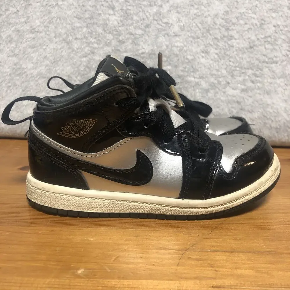 NIKE AIR JORDAN 1 MID SE (GS)BLACK/METALLIC Silver (FZ3937 001) Size 9C Child